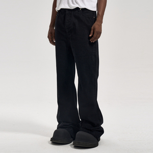 Jean évasé pour homme en denim de coton, couleur personnalisable, taille mi-haute, coupe ample, décontracté, délavé, couleur unie, pour soirée, automne - Product Image 4