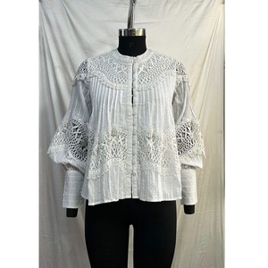 Camisa de algodón elegante de color blanco con diseño de encaje para mujer, manga larga, compra directamente del proveedor indio. - Product Image 1