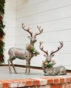 Statue de cerf de Noël en bronze et aluminium moulé de luxe avec couronne, pour jardin extérieur, cour, hiver, vacances, porche et décoration de Noël - Product Image 2