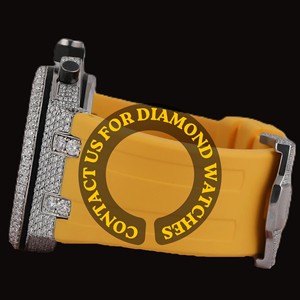 Ultra Luxurious Round Case Chronograph Dial Half Iced Moissanite Diamond Yellow Color Rubber Band Custom Bling Man's Wear Watch - Product Image 2