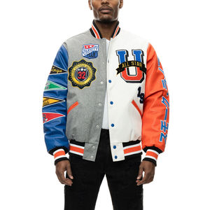 แจ็คเก็ตวาร์ซิตี้ฤดูหนาวแบบใหม่ ปักลายเชนิลล์ แขนหนังผสมขนสัตว์  โลโก้ด้านหน้าแบบกำหนดเอง ขายส่งสำหรับผู้ชาย - Product Image 3