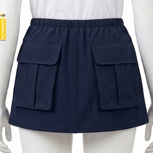 Jupe courte cargo décontractée brodée pour femme SAMAVIA, taille élastique, cordon de serrage, multi-poches, couleur unie, 100% polyester, toutes saisons - Product Image 2