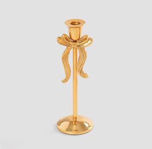 Golden <b>Brass</b> <b>Candlestick</b> Holder with Bow Design for Wedding Home Decoration - Product Image 4
