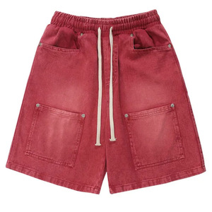 Men's Red Cotton <b>Canvas</b> Bermuda Shorts With Drawstring Waist And Pockets Casual Style and online sale - Product Image 1