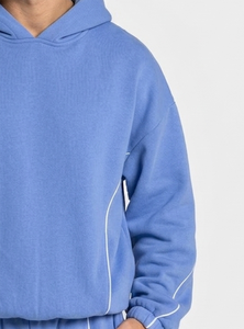 Sweat-shirt à capuche pour homme OEM, bleu azur avec détails contrastés, décontracté, surdimensionné, en molleton premium, pull à capuche pour homme - Product Image 4