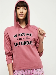 Sudadera con Capucha Rosa para Mujer con Estampado de Saturday, Manga Larga, Tejida, Corte Regular, Estilo Otoñal, 100% Algodón, Transpirable - Product Image 5