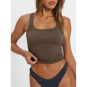 Débardeur court côtelé noir tendance pour femme, col carré, sans manches, décontracté, écoresponsable, OEM ODM - Product Image 4