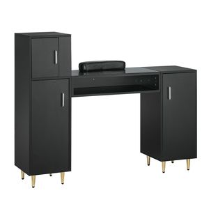 Tavolo per Manicure Resistente all'Acetone con Piano in Vetro, Postazione per Tecnico delle Unghie, Stazione per Trucco e Unghie con Armadietti Portaoggetti - Product Image 1