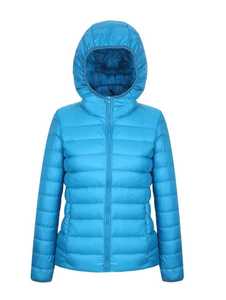 Doudoune matelassée à capuche avec fermeture éclair, coupe-vent, manteau d'hiver décontracté, coupe régulière, couleur unie, col montant - Product Image 1