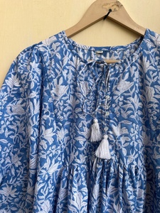 Vestido maxi bohemio de algodón con estampado floral, vestido con estampado floral, cuello redondo, vestido largo maxi para mujer - Product Image 6