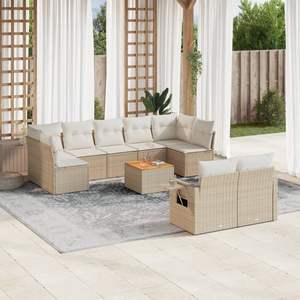 Conjunto de Sofá de Jardín Grande con Patas Ajustables en Ratán Sintético PE Beige, Muebles de Jardín Ajustables - Product Image 1