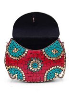 Pochette vintage classique de luxe simple - Design en mosaïque de pierres et de coquillages en métal, faite à la main, personnalisable, sac à main pour femme