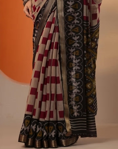 Sari beige imprimé en tissu mélangé pour femme KV avec chemisier non cousu - Product Image 3
