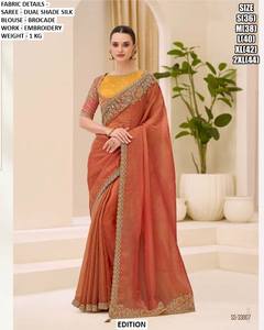 Sari Tradicional Rojo Bordado, Transpirable, Antiarrugas, para Fiestas, Bodas, Diwali, Todas las Temporadas - Product Image 4