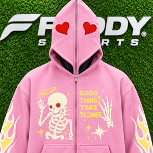 Custom Graphic Full Zip <b>Hoodie</b> Unisex Oversized Streetwear <b>Skeleton</b> Flame Print Cotton Sweatshirt Wholesale - Product Image 4