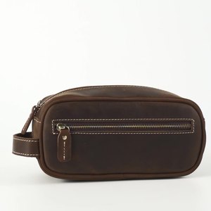 Luxury <b>Men</b> Full Grain Leather Dopp Kit Large Capacity Portable Travel for Toiletry Bag Organizer Zipper Blank <b>Pouch</b> for Washing. - Product Image 4