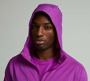 Men's Hooded <b>Windbreaker</b> Jacket Color Blocking Purple <b>Black</b> Zipper Closure Sporty Outdoor Wear Autumn Polyester Material - Product Image 5