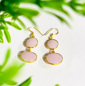 Natural <b>Rose</b> Quartz Gemstone <b>Earrings</b> <b>Gold</b> Plated Bezel <b>Stud</b> <b>Earrings</b> Elegant Indian Fashion Jewelry for Women Bridal Wedding - Product Image 4
