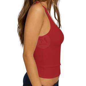 Camiseta sin mangas de punto acanalado rojo para mujer, corte ajustado, cuello redondo, chaleco informal, mezcla de algodón, ropa de verano, logotipo personalizado, secado rápido - Product Image 3