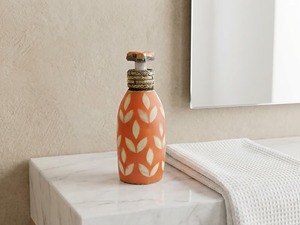 Dispensador de Jabón Decorativo Naranja con Incrustaciones de Madreperla en Forma de Hoja, Elegante Botella con Bomba para Loción, para Baño, Lavabo de Cocina - Product Image 4