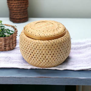 Panier en bambou rond en gros, boîte de rangement tressée pour aliments, organisateurs pour la maison et le jardin, petits articles ménagers, panier décoratif - Product Image 5