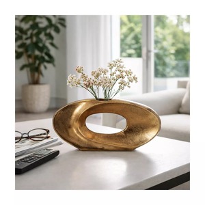 Jarrón de Mesa Contemporáneo de Bronce, Diseño Ovalado Hecho a Mano, Florero Decorativo - Product Image 6