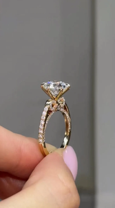 Anillo de cóctel Hiphop chapado en oro de 18 quilates con diamantes de laboratorio en engaste pavé, forma de flor, certificado IGI, banda de boda glamurosa para mujer - Product Image 3