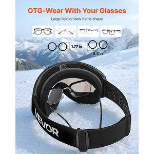 Men and Women's Frameless OTG <b>Ski</b> Goggles Silver Mirror Spherical Lens with Revo Coating TPU V-Frame Anti-Fog Snow Helmet - Product Image 5