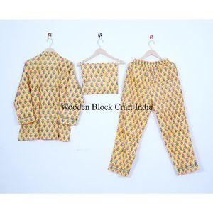 ชุดนอนอินเดียผ้าฝ้ายพิมพ์ลายบล็อก 100% ชุดเพื่อนเจ้าสาวผ้าฝ้ายพิมพ์ลายดอกไม้และเสื้อเชิ้ต ชุดนอนผ้าฝ้ายแท้ 100% ทำมือในอินเดีย - Product Image 4