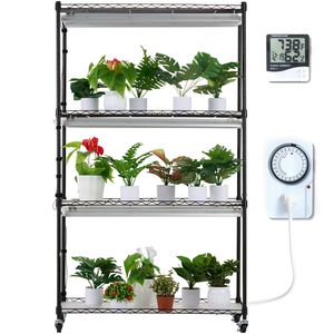 Lampada per Coltivazione a Spettro Completo a 4 Livelli da 180W con Copertura, Termometro, Supporto per Piante e Ripiano per Piante da Interno, 320W di Potenza Totale - Product Image 1