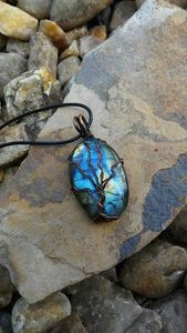 Opalite <b>Tree</b> of Life Pendant Necklace | Handmade Wire Wrapped <b>Crystal</b> Stone Jewelry | Healing Chakra Energy Pendant for Gifts - Product Image 4