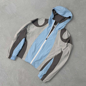 Custom Men's Tracksuit Polyester Windbreaker Zipper <b>Jacket</b> and Jogger Shorts Set Patchwork Nylon Lightweight Sports Tracksuit - Product Image 5