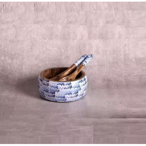 Bol de service artisanal en bois de manguier avec émail imprimé, vaisselle élégante pour l'iftar et la décoration de table - Product Image 1