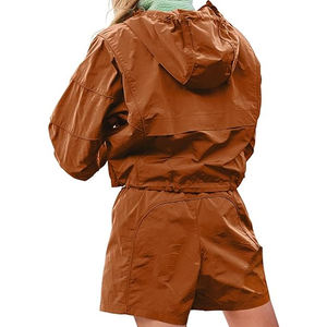 Wholesale High Quality Autumn 2 Piece Set Custom Logo Solid Casual <b>Hooded</b> Breathable Women's Shorts Patches Windbreaker <b>Zip</b>-Up - Product Image 2