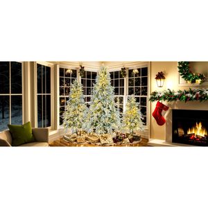 7.5FT Pre-Lit Snow-Flocked Spruce Christmas <b>Tree</b> Artificial Hinged Xmas <b>Tree</b> with 350 Multi-Color LED <b>Lights</b> 8 Flashing Modes - Product Image 3