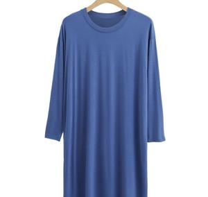Chemise de nuit pour homme en modal tricoté uni, col rond, manches longues, grande taille, douce, confortable, drapée, respirante, quatre saisons, hiver - Product Image 6