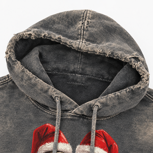 <b>Men's</b> Vintage Distressed <b>Grey</b> <b>Hoodie</b> Christmas Sun Faded Pullover Greetings Sweatshirt Cotton Fleece Pocket Boxy Fit Autumn OEM - Product Image 6