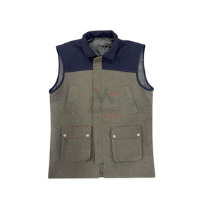 Chaleco de Caza al por Mayor, de Lana Tweed Acolchado y Forrado, Azul Marino, con Hombros Reforzados, OEM, Ropa de Campo para Hombre - Product Image 1
