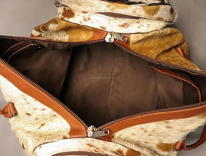 Sac de voyage de luxe en cuir véritable de vachette à poils, style western, fermeture éclair, robuste, LHDB-0155 - Product Image 6