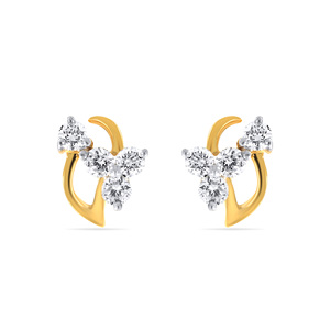 Pendientes Elegantes de Oro Amarillo de 14K con Diseño de Ola, con Piedra Redonda Blanca y Diamantes Redondos Brillantes Cultivados en Laboratorio - Product Image 1
