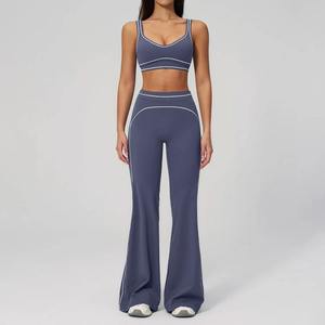 Women Yoga Set Seamless High Waist <b>Flare</b> <b>Leggings</b> and Sports Bra Two Piece Workout Gym Fitness Athletic Apparel Outfit - Product Image 4
