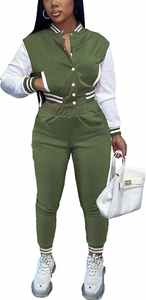 Conjunto Deportivo de 2 Piezas para Mujer, Chaqueta Corta Bordada y Pantalones, Estilo Bomber - Product Image 3