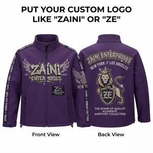 เสื้อแจ็คเก็ตซอฟต์เชลล์ ZAINI สำหรับผู้ชาย ผ้าโพลีเอสเตอร์ยืดหยุ่น 220 GSM สีม่วงดำ ซิปเต็มตัว มีฮู้ด เป็นมิตรกับสิ่งแวดล้อม กันลม ระบายอากาศได้ดี - Product Image 1