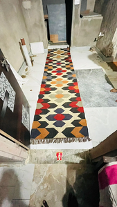 Tribal Boho Handwoven Wool Jute <b>Runner</b> <b>Rug</b> Geometric Kilim Carpet Rustic Farmhouse Floor Decor for Hallway Bedroom Living Room - Product Image 2
