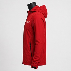 Men's <b>Red</b> Hooded Windproof Jacket Zipper Closure Casual Style Solid Color Front Logo Nylon Material Autumn <b>Windbreaker</b> Jackets - Product Image 4