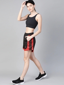 Women's Sporty Shorts With Pockets <b>Elastic</b> Waist Knitted Quick Dry Color Blocking Red Black Regular Fit - Product Image 1