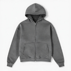 Sudadera con capucha para hombre de alta calidad, corte holgado, con cremallera, estilo oversize, lavado ácido, con logo personalizado, de tejido grueso - Product Image 4