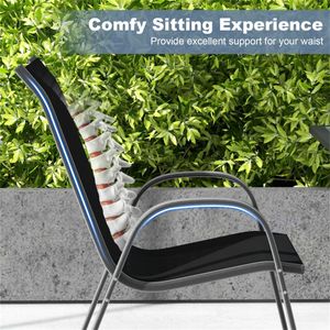 <b>Stackable</b> Patio Dining <b>Chairs</b> 2-Pack Ergonomic Black Steel Frame Breathable Fabric <b>Outdoor</b> <b>Chairs</b> 330 LBS Capacity - Product Image 4