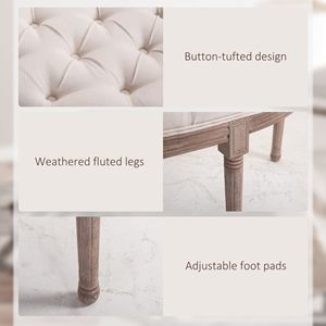 Panca Ottomana Vintage Semicircolare in Velluto Trapuntato Bianco Crema con Gambe in Legno di Gomma per Corridoio - Product Image 5