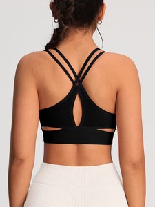 High-Impact Criss <b>Cross</b> Training <b>Top</b> | Black Solid Mesh Activewear Bralette | Nylon Spandex Seamless Fitness Gym Wear - Product Image 2